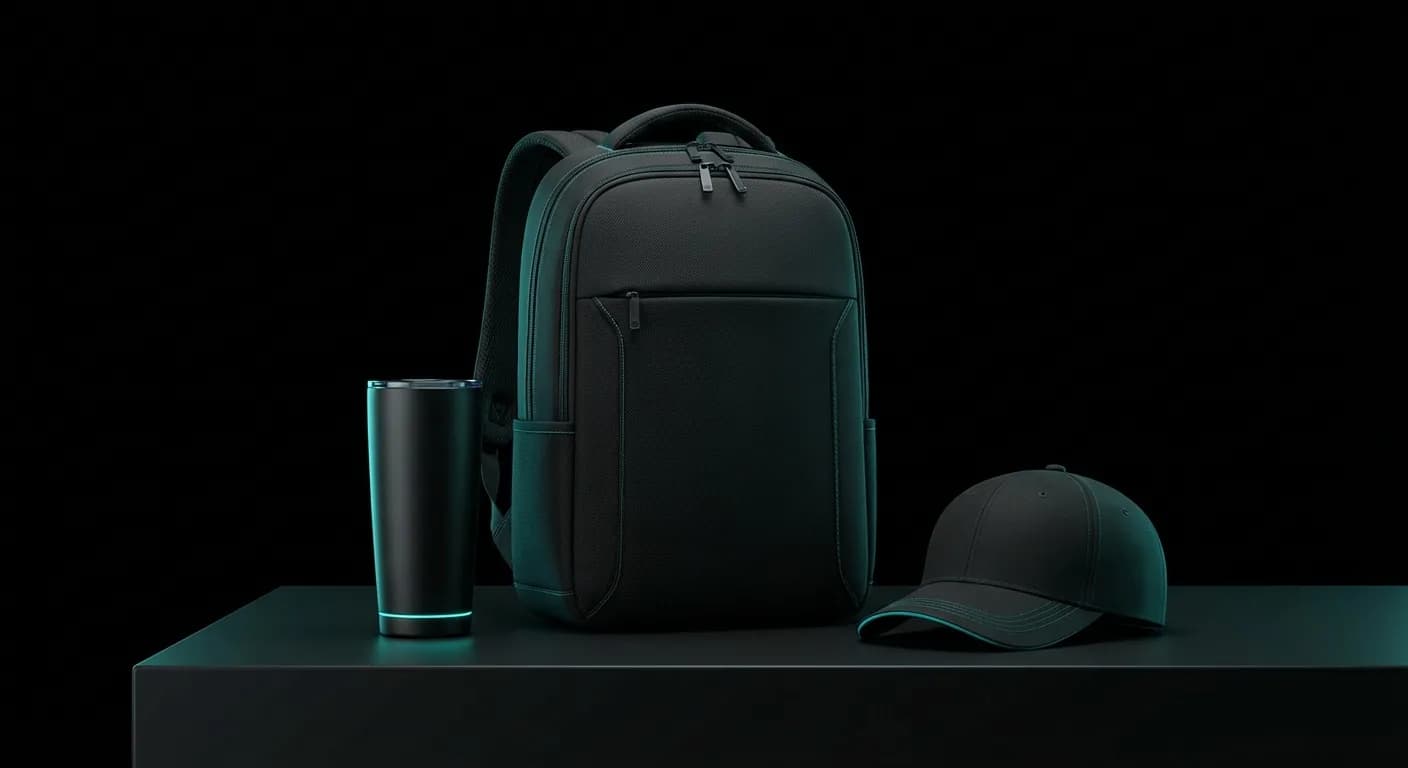 Colección premium de merchandising Merchito — tumblers, mochilas, gorras